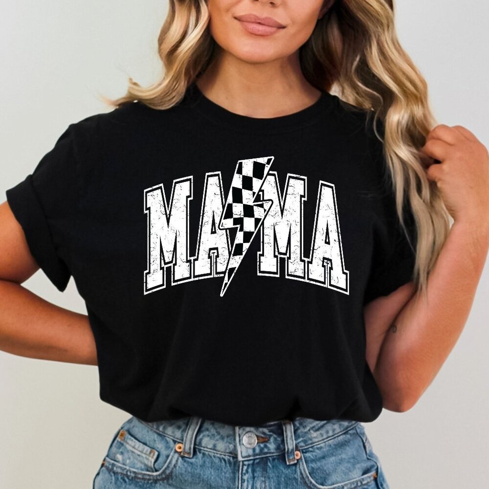 NEW Trendy Comfort Colors Soft Cotton Lightning Bolt Mama Graphic Tee Shirt